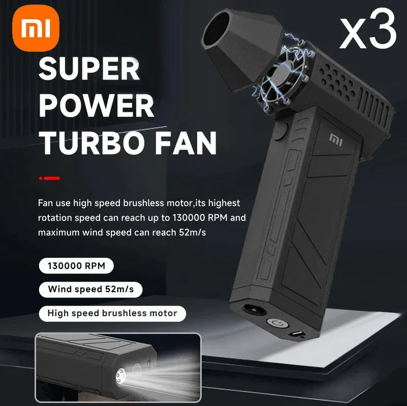 Xiaomi X3 ventilador Turbo violento Jetfan ventiladores fuertes ventilador Turbo de mano 3 ° 130000 RPM velocidad del viento 52 m/s con iluminación LED