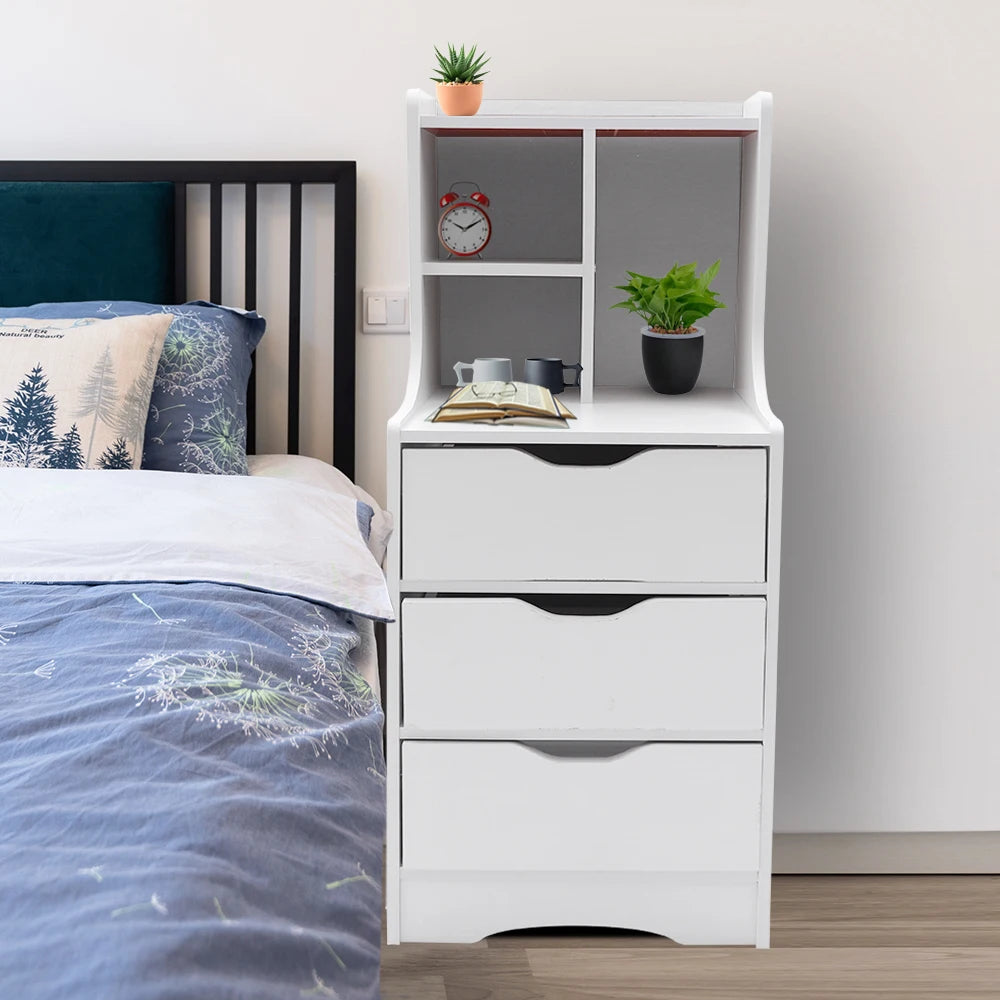 Mesita de noche moderna con almacenamiento para dormitorio, cómoda blanca, organizador, mesita de noche, muebles con 3 cajones