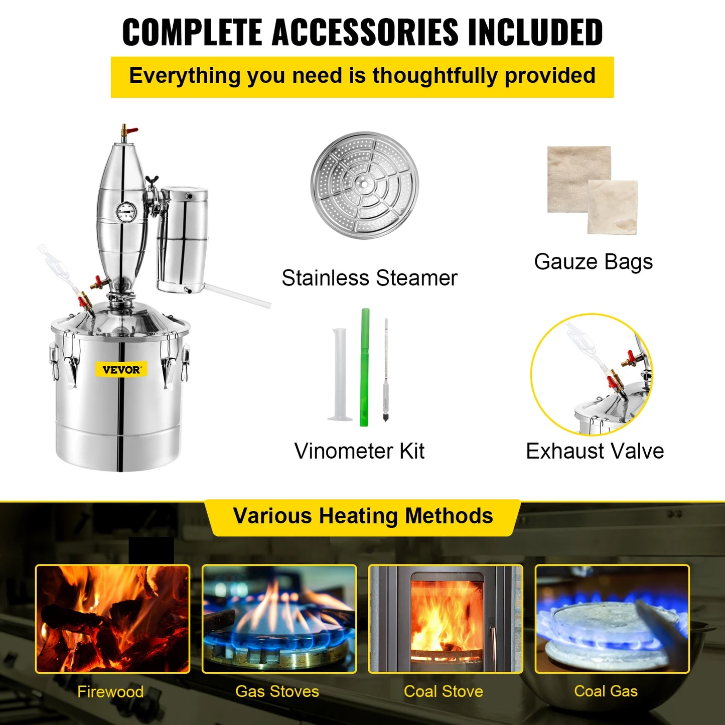 VEVOR  50L Alcohol Distiller Machine Beer Brewing Equipment DIY Wine Moonshine Apparatus Dispenser Kit Home Appliance