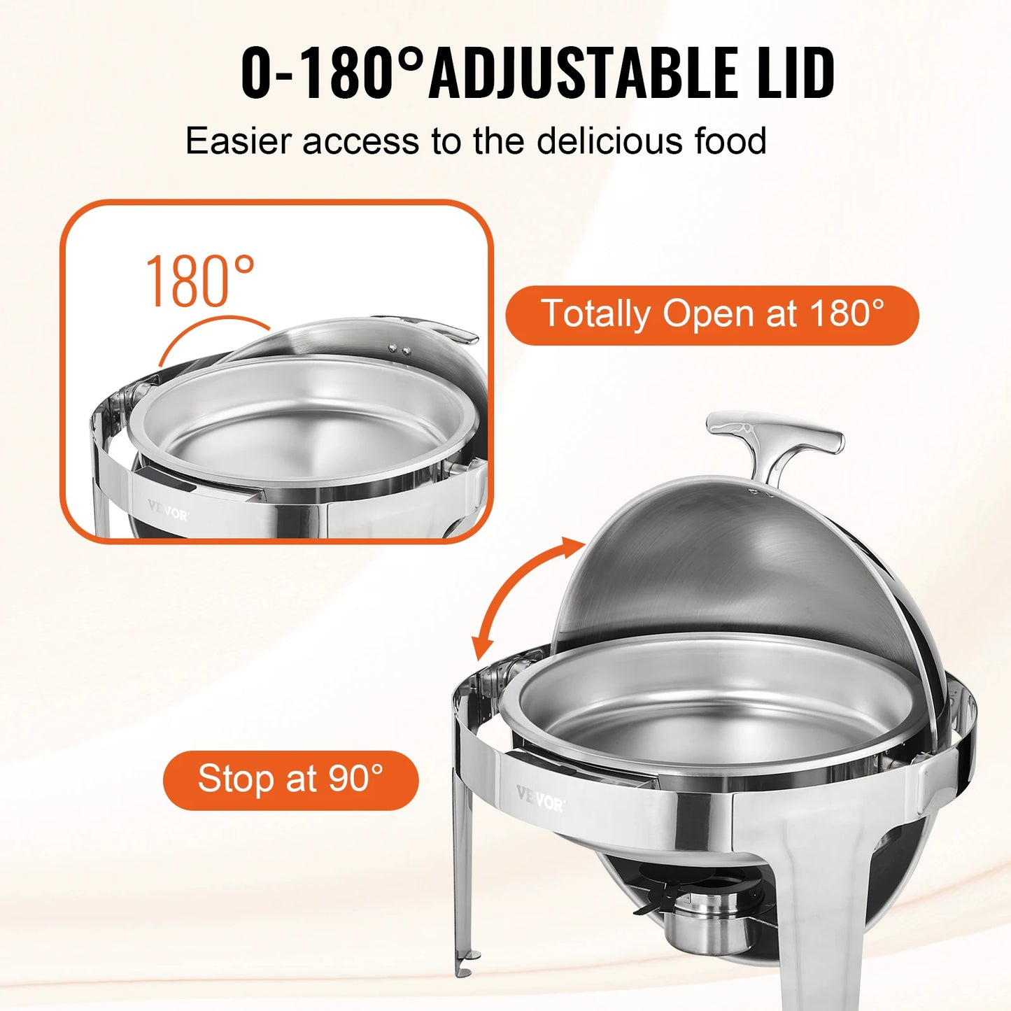 VEVOR Roll Top Chafing Dish Buffet Set 6 Qt 2 Pack Stainless Steel Chafer with 2 Full Size Pans Round Catering Warmer Server