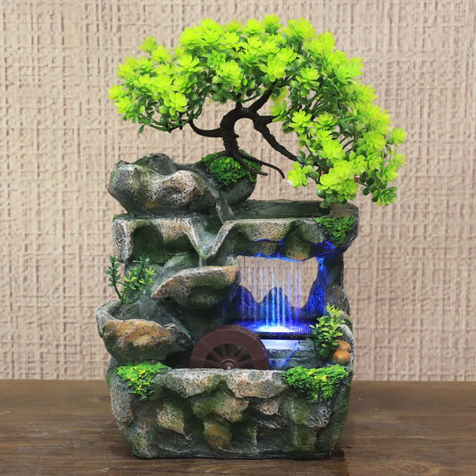 Decoración creativa para el hogar, fuente de cascada de escritorio, simulación de meditación Zen, rocalla de resina, estatua de cascada, adornos Feng Shui