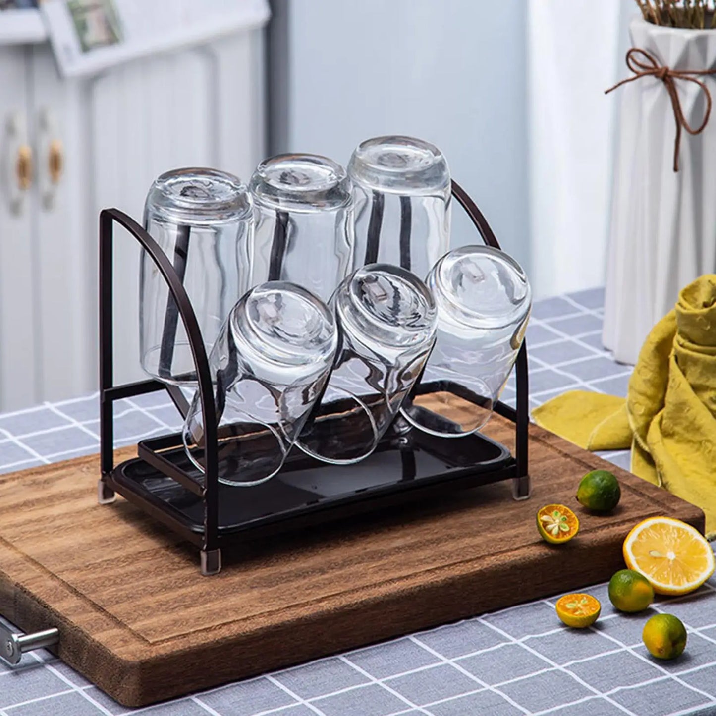 Modern Non Slip Mugs Cups Organizer Drying Rack Steel 6 Cup Hooks Drainer Holder Tree for Mugs Home Glasses Kitchen Bottles