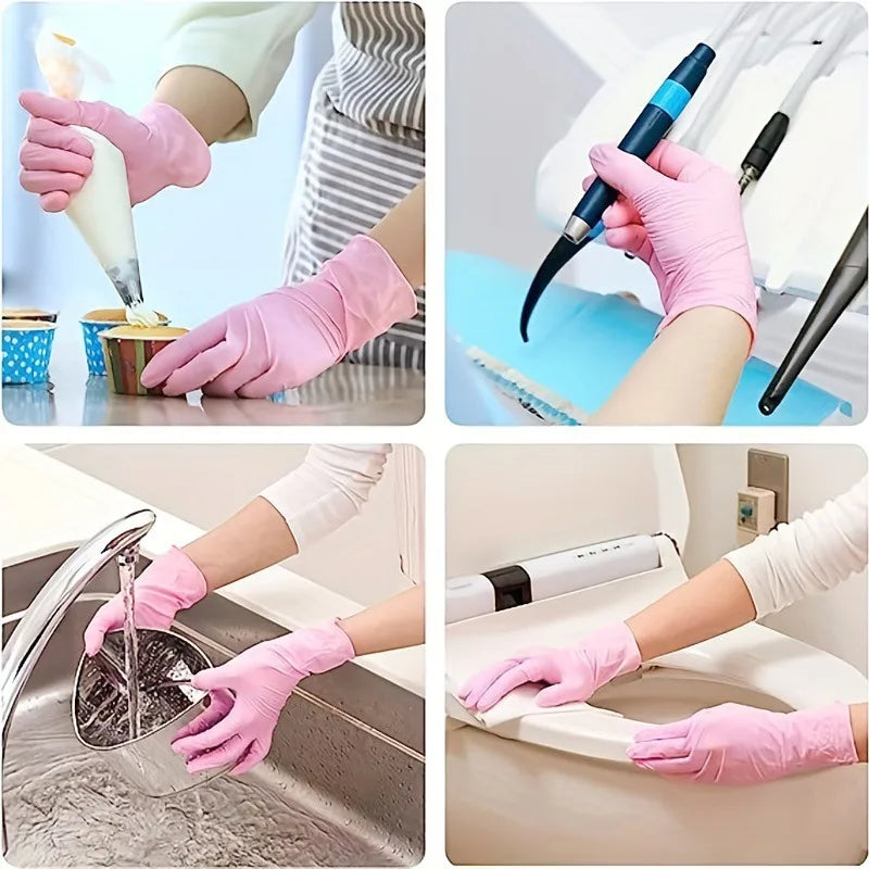 Gants jetables en Nitrile rose clair, 100/50/20 pièces, imperméables, antistatiques, durables, rose clair, pour outils de cuisine