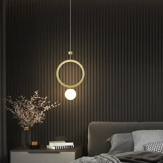 Lámpara colgante moderna de lujo con anillo Led para mesita de noche, accesorio de iluminación dorado, lámpara colgante para sala de estar, dormitorio, cocina, isla, decoración del hogar