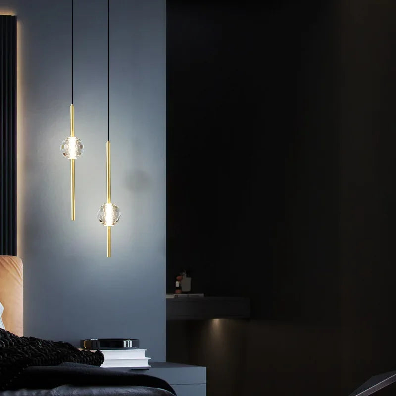 Cuivre moderne pendentif LED lumière pour la maison salon salle à manger cuisine lustre luxe cristal chambre luminaires intérieurs