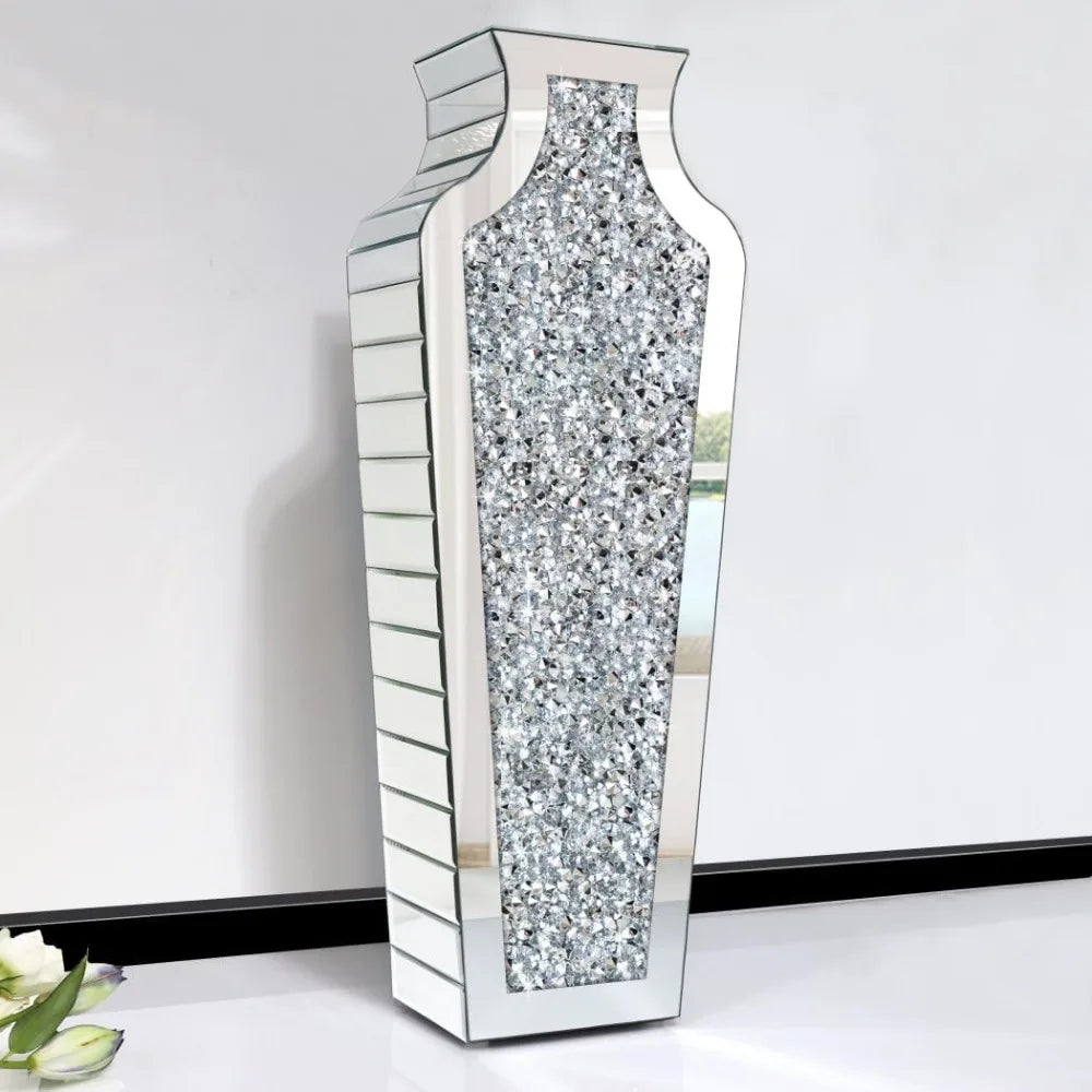 Vase Fragmented Diamond Mirror 27 "High, Crystal Silver Glass Decorative Mirror Vase Luxury Home Decoration, Large Vase