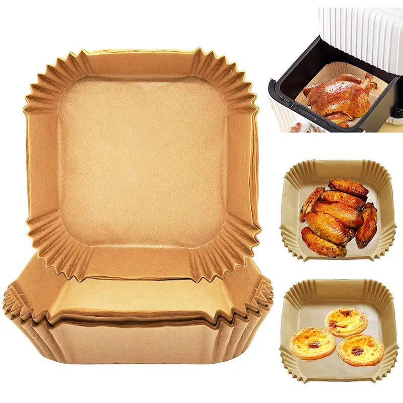 50/100Pcs Air Fryer Disposable Paper Air Fryer Accessories Square Round Oil-proof  Liner Non-Stick Mat for Kitchen Oven Baking