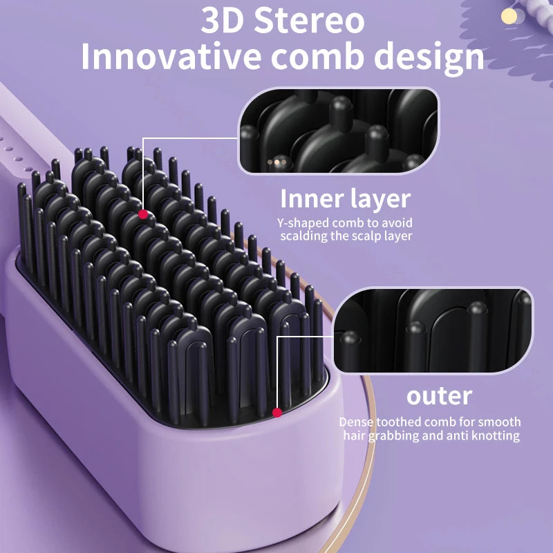 Wireless Hair Straightener Heating Negative Ion Straight Curling Hair Comb Rechargeable Anti-scalding Electric Hair Care Brush