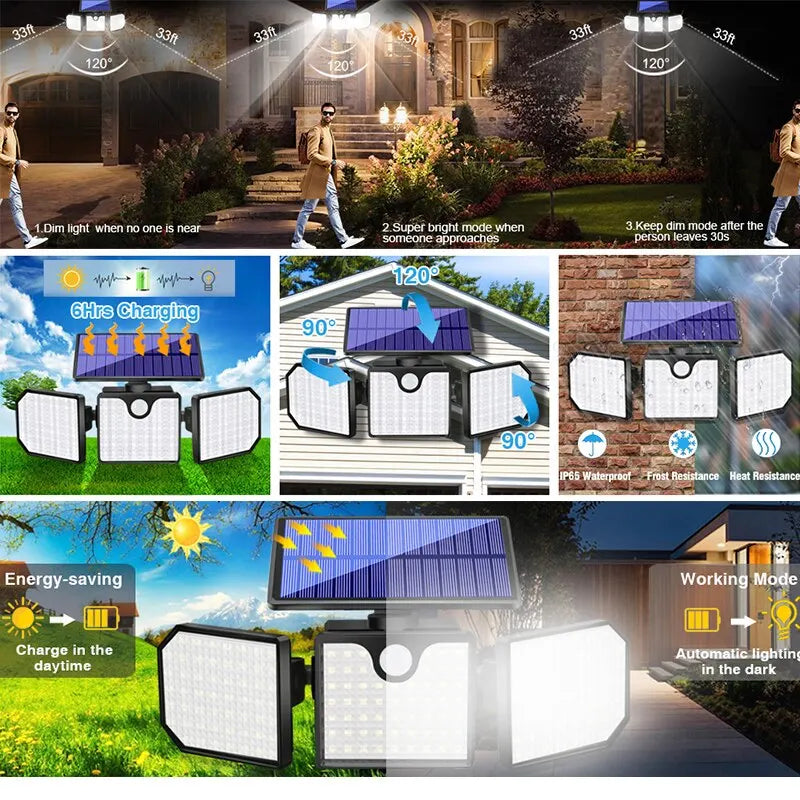 Lámpara Solar de pared para exteriores, iluminación de calle, impermeable, con Sensor infrarrojo de cuerpo humano, lámpara de jardín, reflector LED 230, 1 ud.