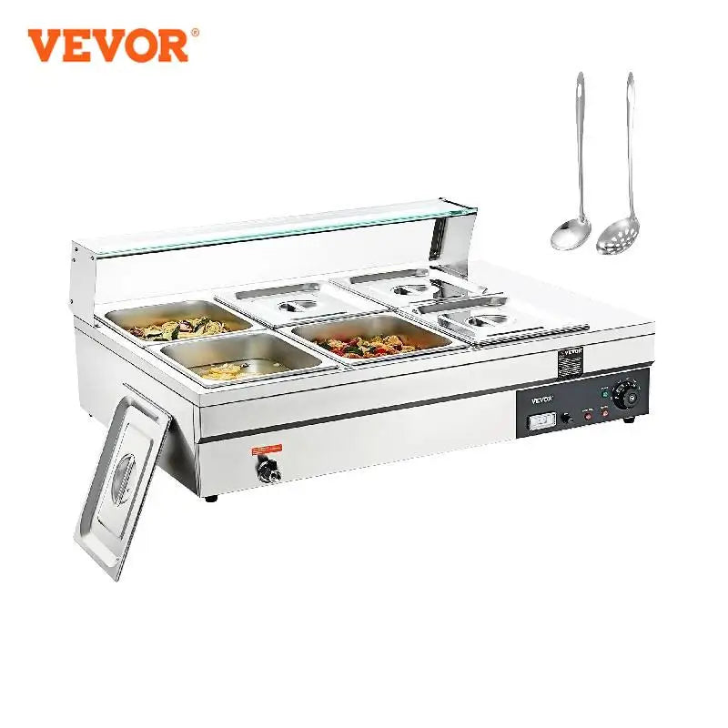 VEVOR-calentador eléctrico comercial de alimentos y sopa con 3/6/10/12 sartenes, encimera de Buffet Bain Marie de acero inoxidable para restaurante doméstico