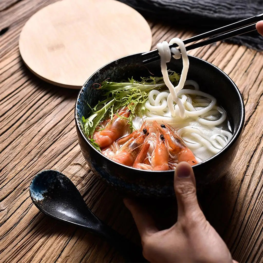 Bol Ramen japonais en céramique de 1500 ml, avec couvercle, cuillère baguettes, bol à nouilles instantanées en céramique pour plats, riz, vaisselle de maison