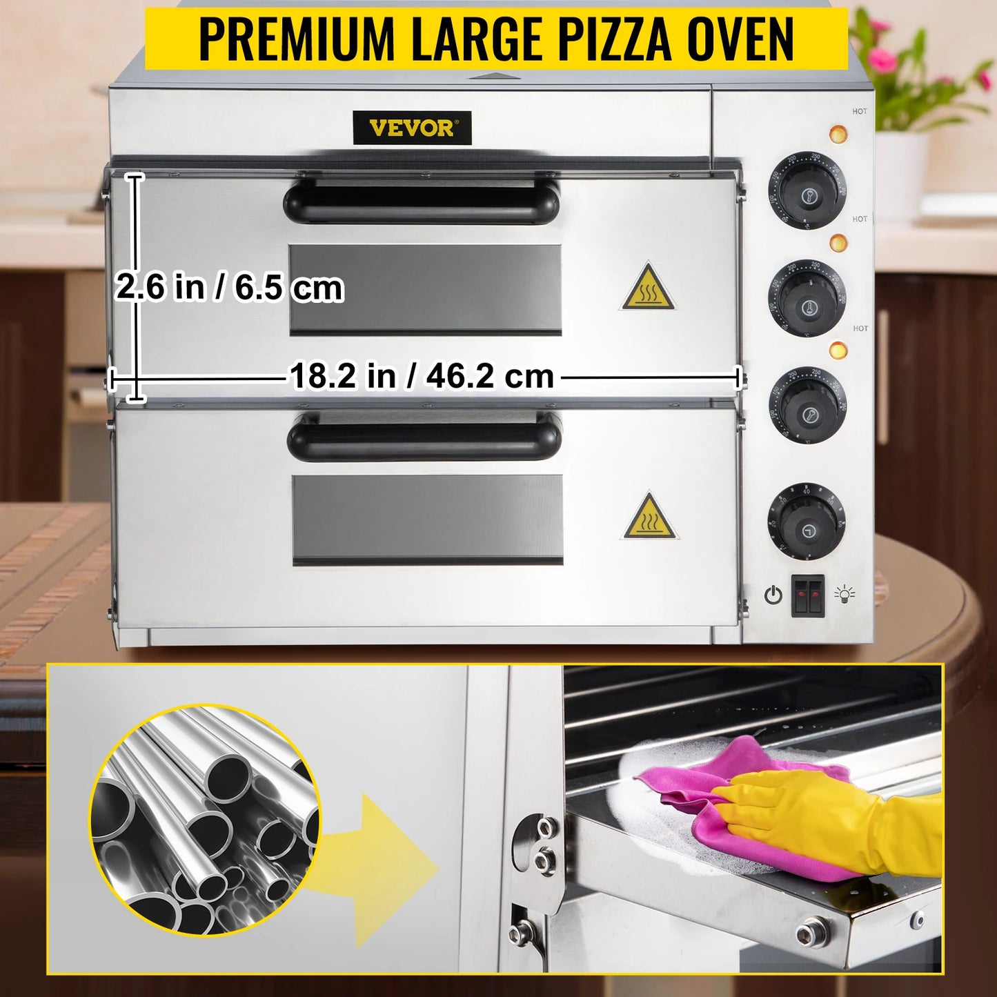 VEVOR Commercial Pizza Oven 14" Double Deck Layer 110/220V 1950/3000W Multipurpose Pizza Maker for Restaurant Home Baking