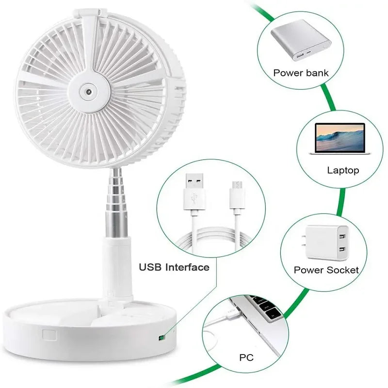 Ventilador atomizador portátil, ventilador de niebla de agua plegable con batería Personal, ventilador de pie con escritorio, hogar, viaje al aire libre