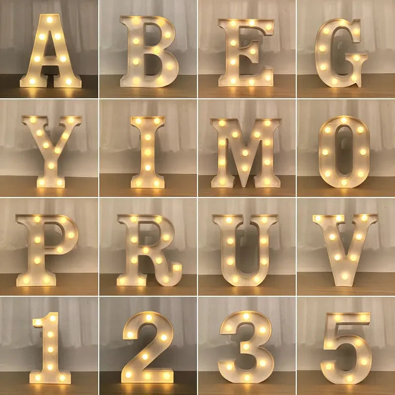 Lampe LED lumineuse avec lettres de l'alphabet et des chiffres, décoration de mariage, veilleuse de fête, chambre de bébé, décoration de maison