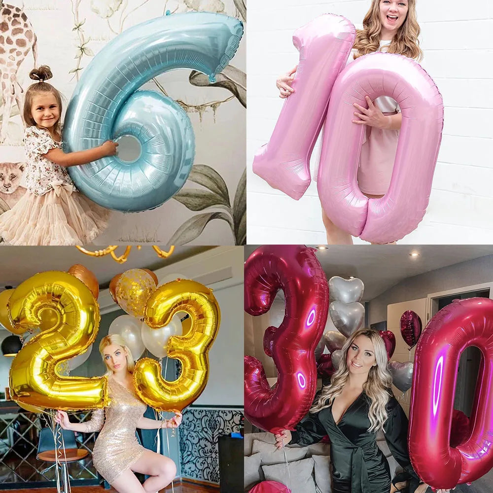 Ballons en aluminium avec chiffres dorés, bleus et rouges, 32 pouces, 1 2 3 4 5 6 7 8 9 18 ans, décoration de fête d'anniversaire, de mariage, de réception-cadeau pour bébé