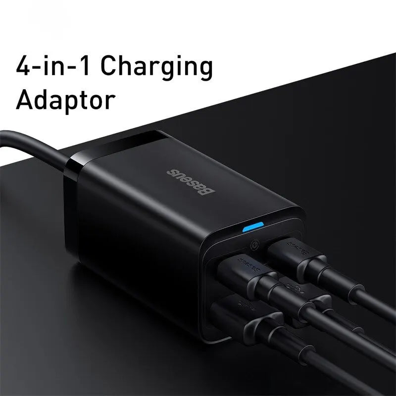 Baseus-cargador GaN de 65W, cargador rápido de escritorio 4 en 1, adaptador de cargador de teléfono portátil para iPhone 15, 14, 13 Pro Max, Xiaomi y Samsung