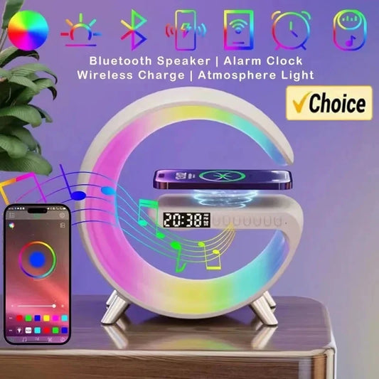 Cargador inalámbrico multifunción, soporte para altavoz, luz nocturna TF RGB, estación de carga rápida de 15W para iPhone, Samsung, Xiaomi y Huawei