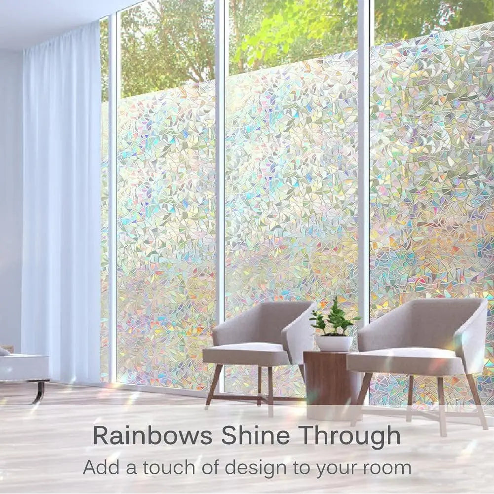 Window Privacy Film Static Clings Vinyl 3D Decals Stickers Rainbow Film for Glass Door Heat Control Anti UV