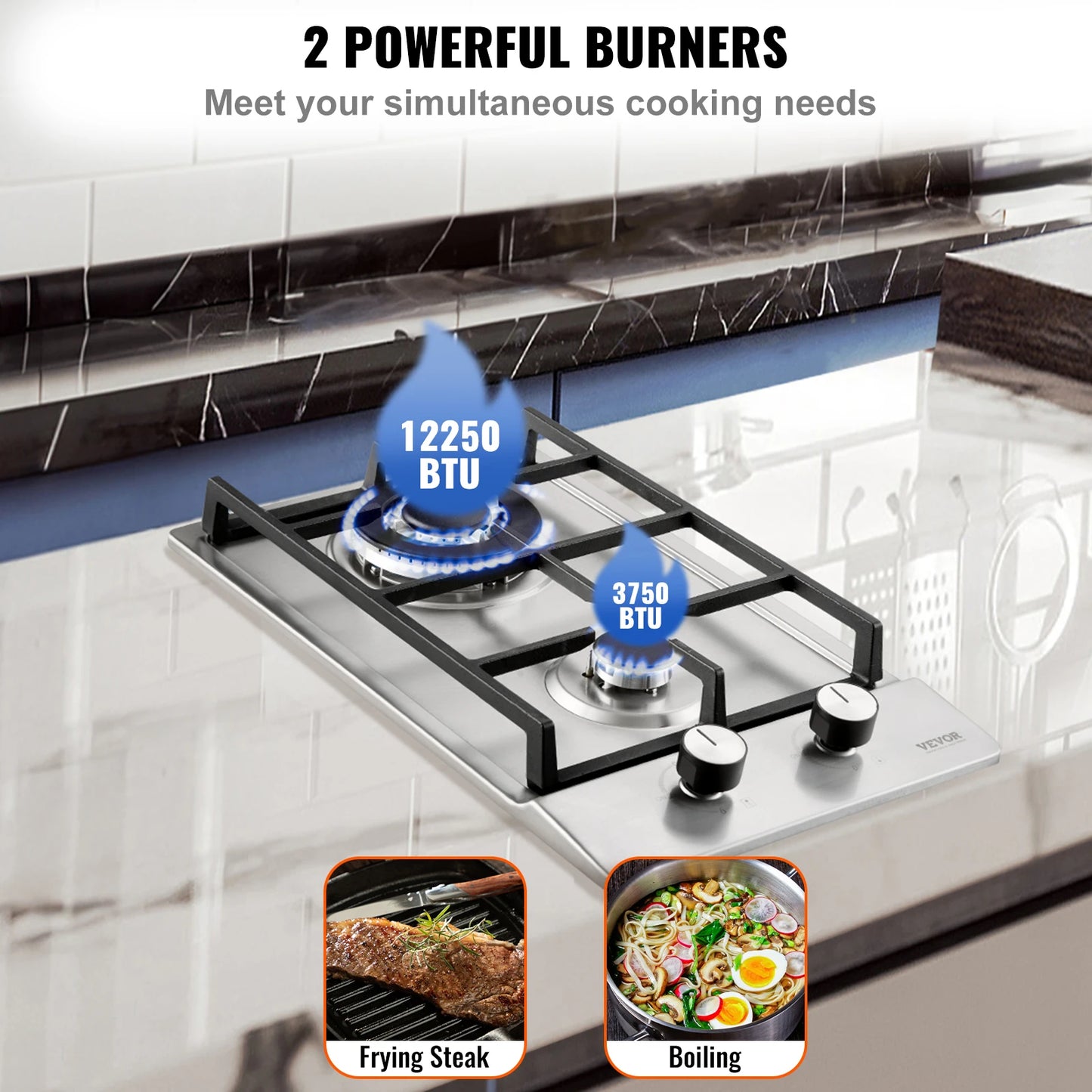 VEVOR – cuisinière à gaz à 2/5 brûleurs, allumage électronique à impulsion intégré, double usage, cuisinière à gaz liquéfié naturel, table de cuisson en acier inoxydable