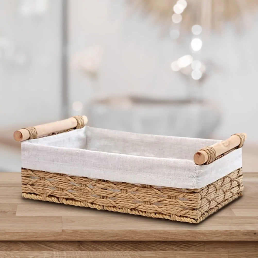 Panier de rangement en macramé, 2 pièces, plateau organisateur de décoration de maison Boho avec poignée pour cuisine, salle de bains, comptoir de papier toilette, panier à papier toilette