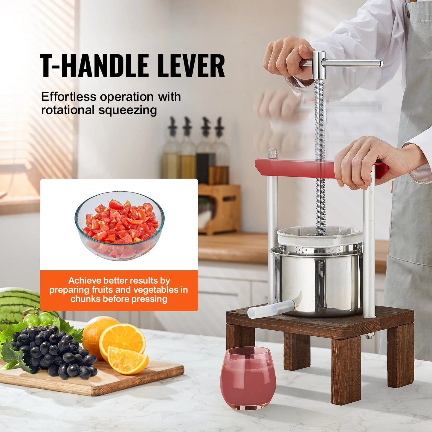 VEVOR-Exprimidor de naranjas de 2L, exprimidor Manual de acero inoxidable para el hogar, máquina de cocina para prensar tintura de frutas, vino y aceitunas