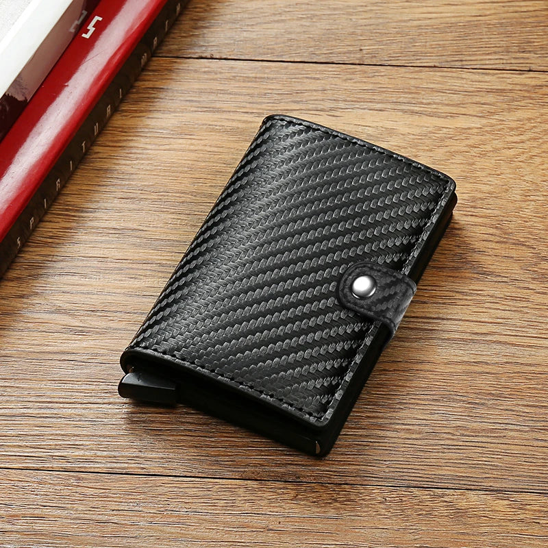 Portefeuille porte-cartes de crédit en Fiber de carbone pour hommes, Rfid, métal intelligent, mince, Pop-Up, minimaliste, petit sac à main noir, Vallet en métal