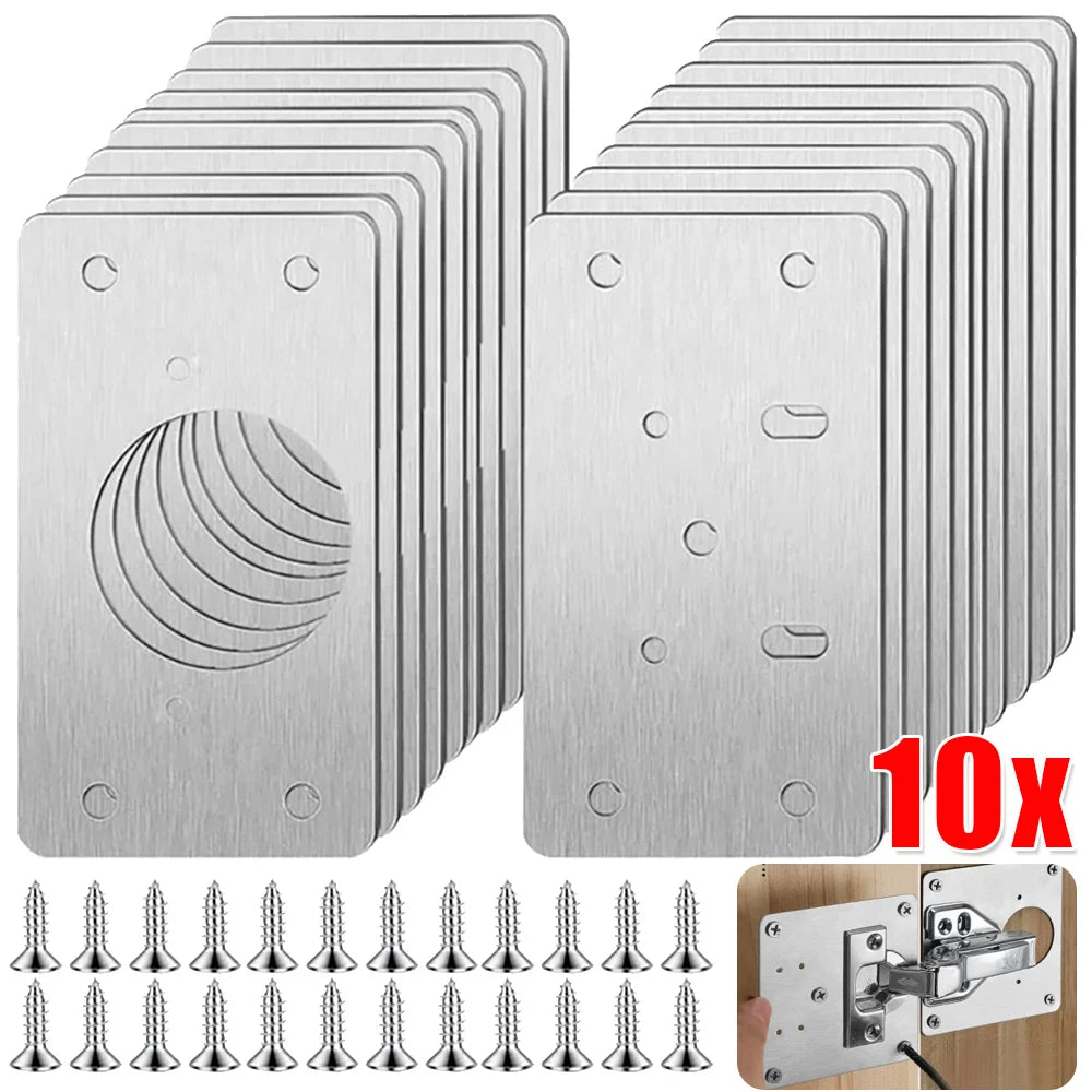 Kit de placa de reparación de bisagra de gabinete, placa de montaje de bisagra de puerta de acero inoxidable con agujeros para muebles de armario de cocina y hogar, 10/2 Uds.