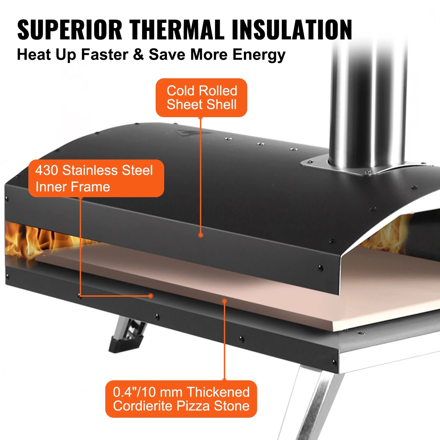 VEVOR Four à pizza portable 30,5 cm au feu de bois en acier inoxydable de qualité alimentaire pour barbecue, pique-nique, cuisson, brûleur à pizza pour jardin, camping en plein air