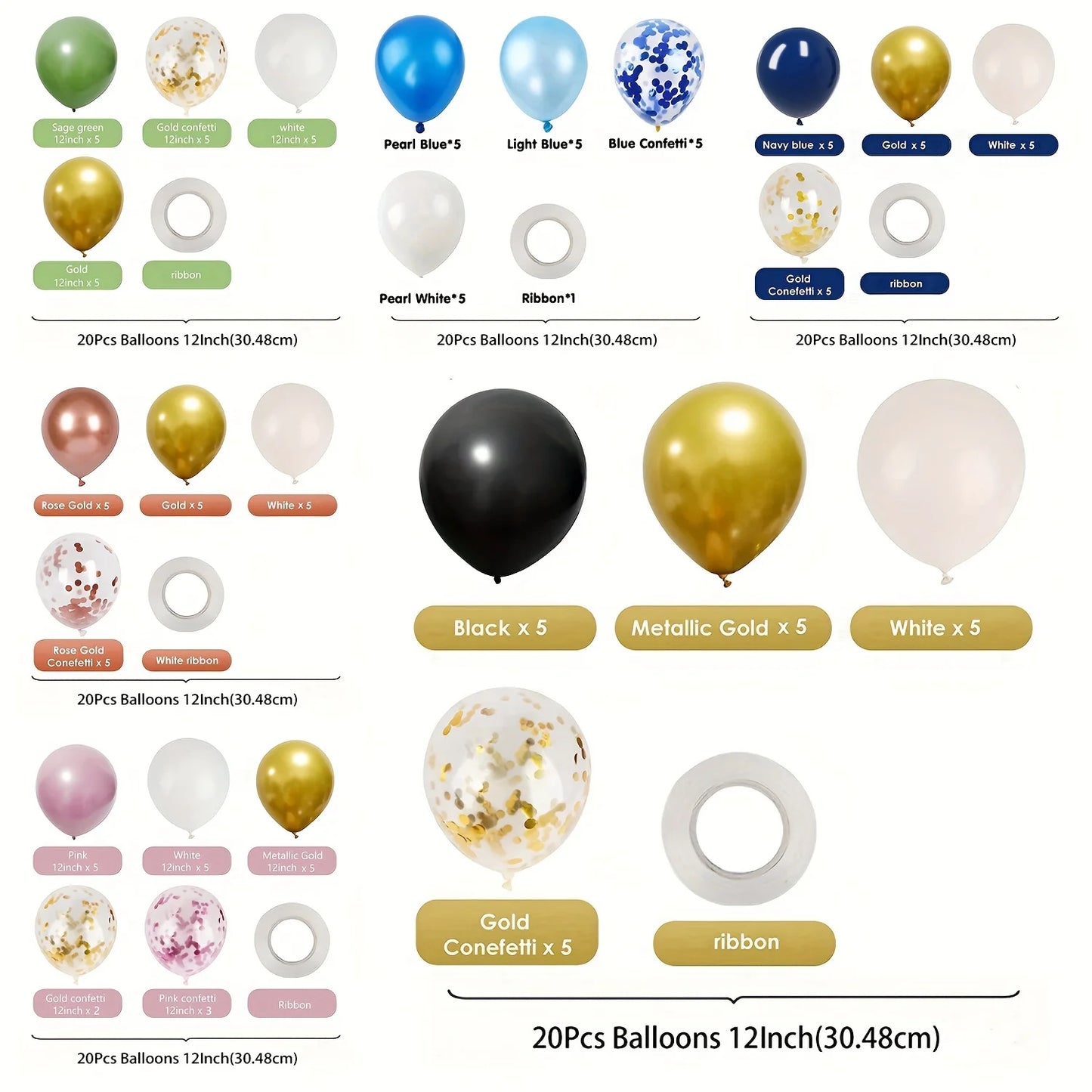 Kit de ballons confettis en Latex, 20 pièces, 12 pouces, avec rubans, décorations pour anniversaire, mariage, réception-cadeau pour bébé, fête de remise de diplôme