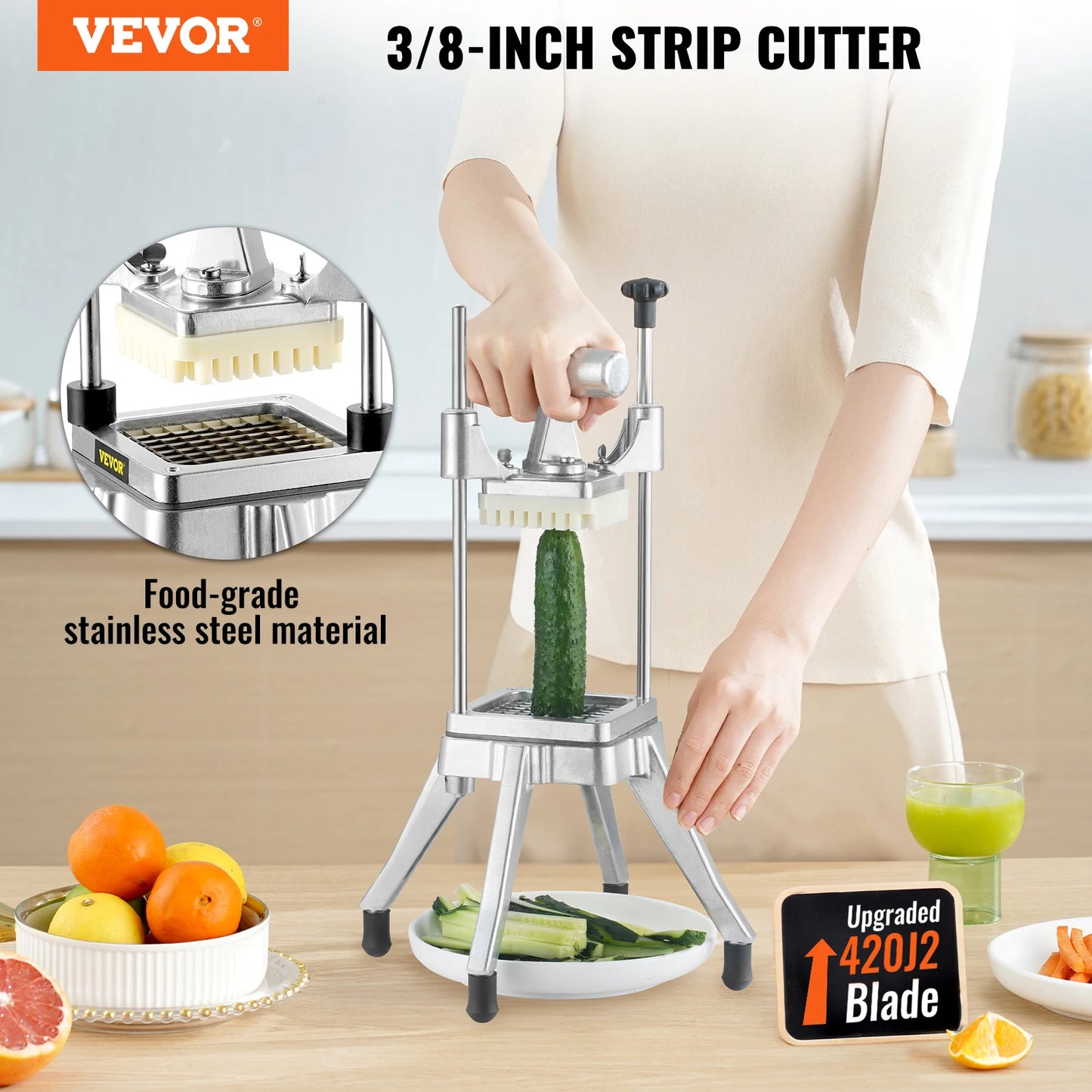 VEVOR 3/8,1/4 pouces manuel fruits légumes Dicer Cutter Commercial alimentaire Cutter en acier inoxydable trancheuse pour la maison Restaurant cuisine