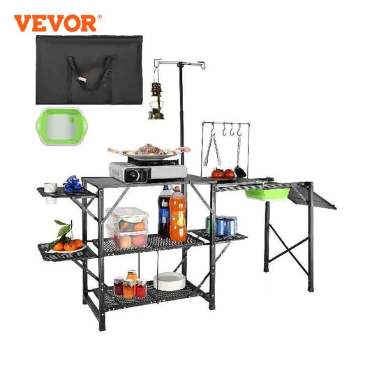 VEVOR Camping Kitchen Table with Sink, Aluminum Folding Portable Outdoor Cook Station, for Picnic BBQ Beach Traveling