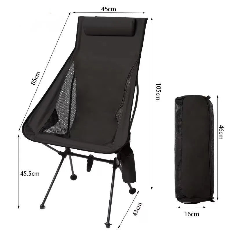 Silla de Camping con respaldo alto y Luna, silla ultraligera de aleación de aluminio para pesca, picnic, barbacoa, silla portátil para acampar en la playa, silla de ocio