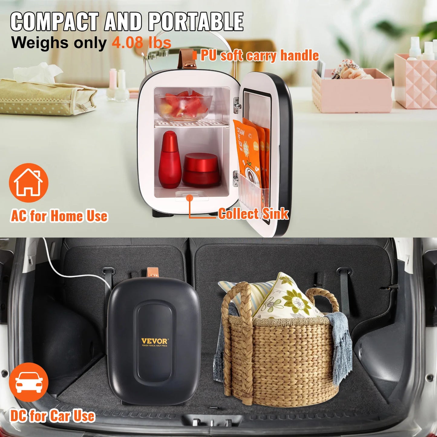 VEVOR 4L Mini bureau réfrigérateur voiture réfrigération garder plus frais Portable cosmétiques chaud chaleur masque boisson pour ménage dortoir maison