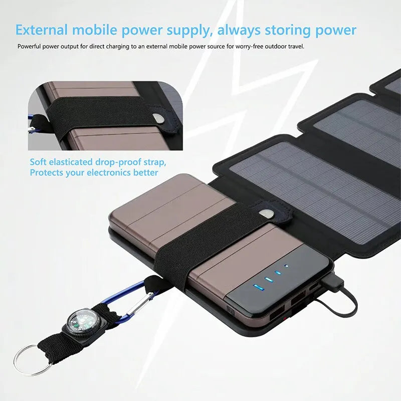 Panneau de charge solaire Portable multifonctionnel d'extérieur pliable, dispositif de sortie USB 5V 1A, outil de Camping, sortie haute puissance