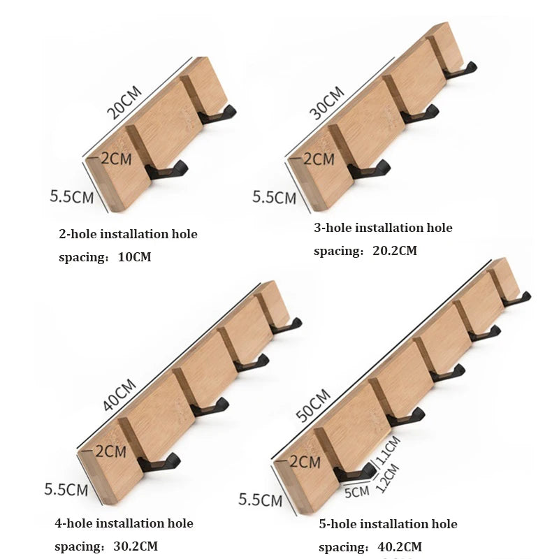 Foldable Bamboo Wall-mounted Clothes Hooks Door Hangers Household Coat Towel Hook Shelf Bathroom Hanging Rack