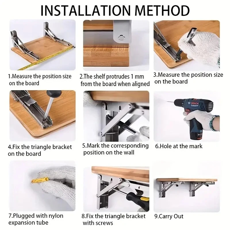 Supports d'étagère pliants robustes 2 pièces-8, 10 et 12-montage mural pour Table de banc avec vis