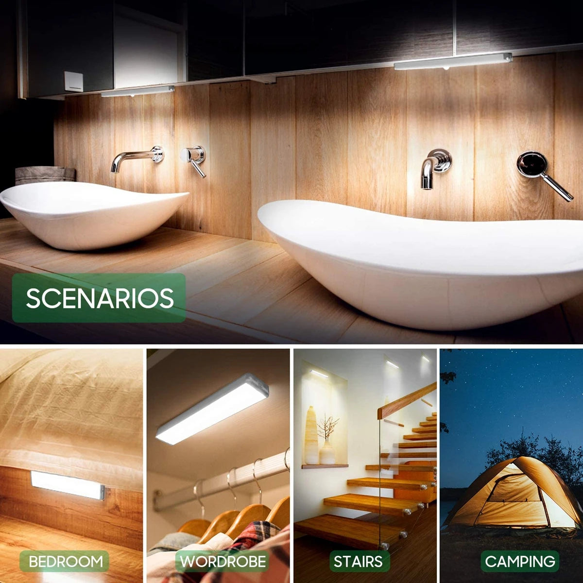 Luz LED nocturna inalámbrica con Sensor de movimiento, lámpara de noche para armario, cocina, dormitorio, Detector, luz de fondo para escalera y armario