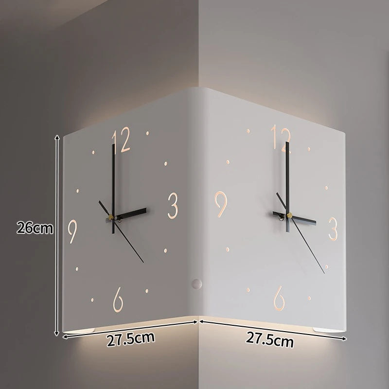 Reloj de pared de doble esquina, decoración del hogar, sala de estar, reloj de pared moderno y creativo, reloj de pared de esquina solar a la moda