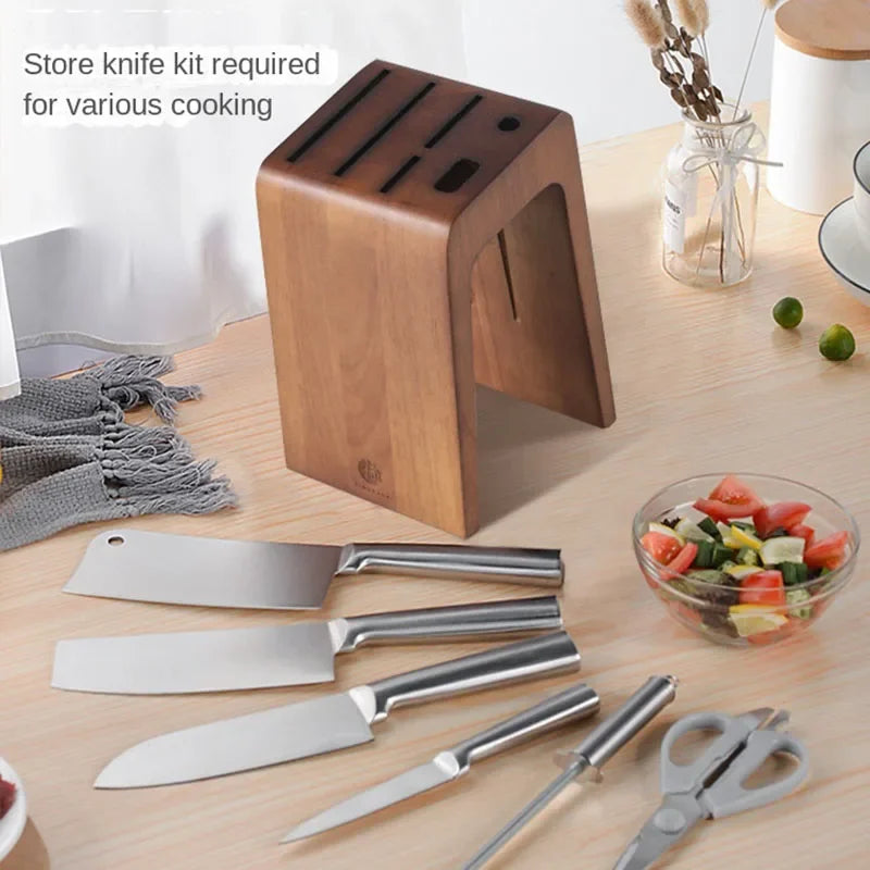 Rubber Wood Kitchen Knife Stand Santoku Cleaver Slicing Chef Holder Home Desktop Knives Storage Block Accessories Shelf Set