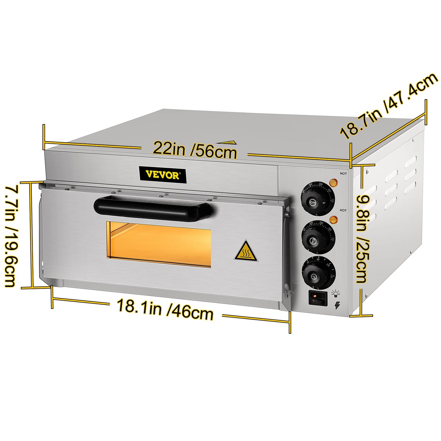 VEVOR-horno de Pizza eléctrico comercial, 14 ", capa única, 110/220V, 1300/2000W, con piedra y estante, pizzero multiusos