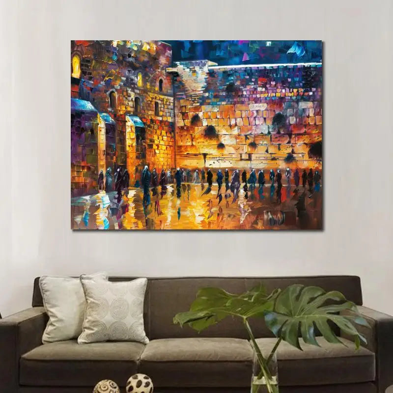 Jewish Canvas Art Wailing Wall Handmade Oil Painting Jerusalem Artwork Contemporary Abstract Landscape Living Room Decor Large