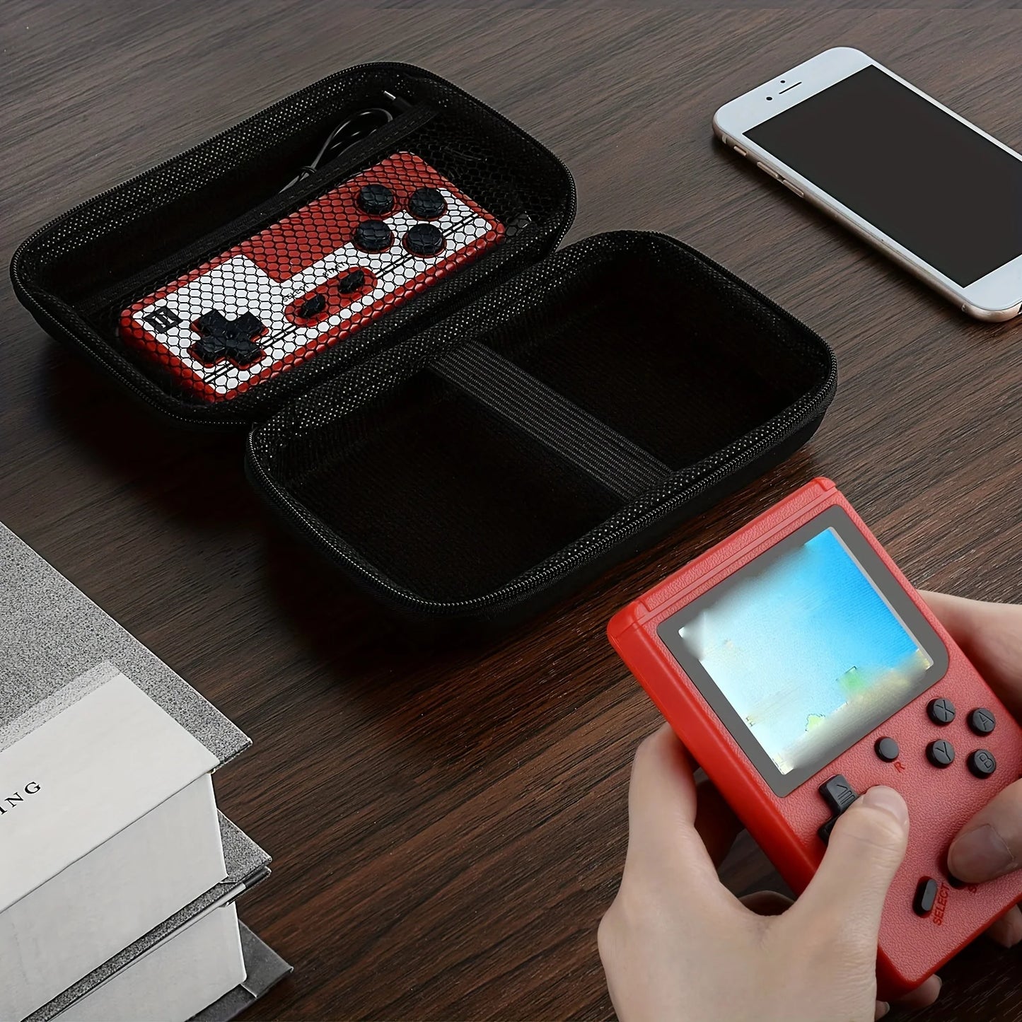 Handheld Game Console Carrying Case, Protective Travel Retro Mini Player Box For Charging Cable, Earpods, Batteries