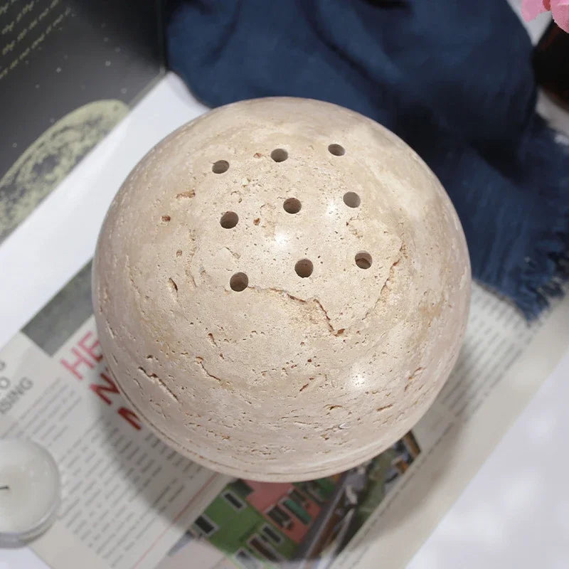 Wabi-sabi Style Beige Natural Marble Incense Burner Religious Round Decorative Incense Diffuser Home Decoration Stones Crafts