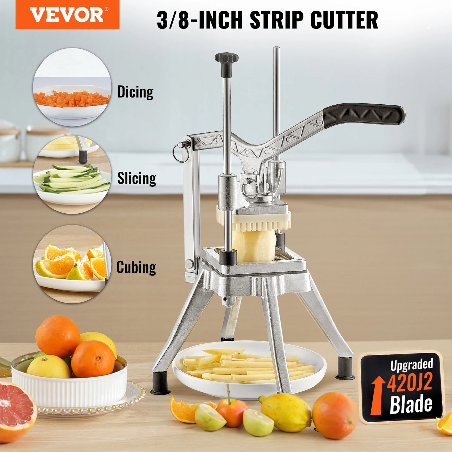 VEVOR Commercial Vegetable Fruit Heavy Duty Professional Food Dicer Kattex French Fry Cutter Onion Slicer Stainless Steel