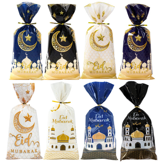 Sacs d'emballage cadeaux Eid Mubarak, 25/50/100 pièces, sacs en plastique pour biscuits et bonbons, décor Kareem Ramadan 2024, fournitures de fête musulmane islamique