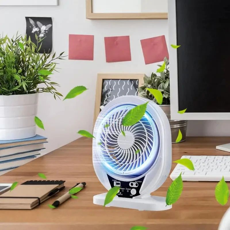 8 Inch Rechargeable Portable Mini Fan Multi-functional Solar Energy with Light Air Conditioner High Wind Power for Home Camping