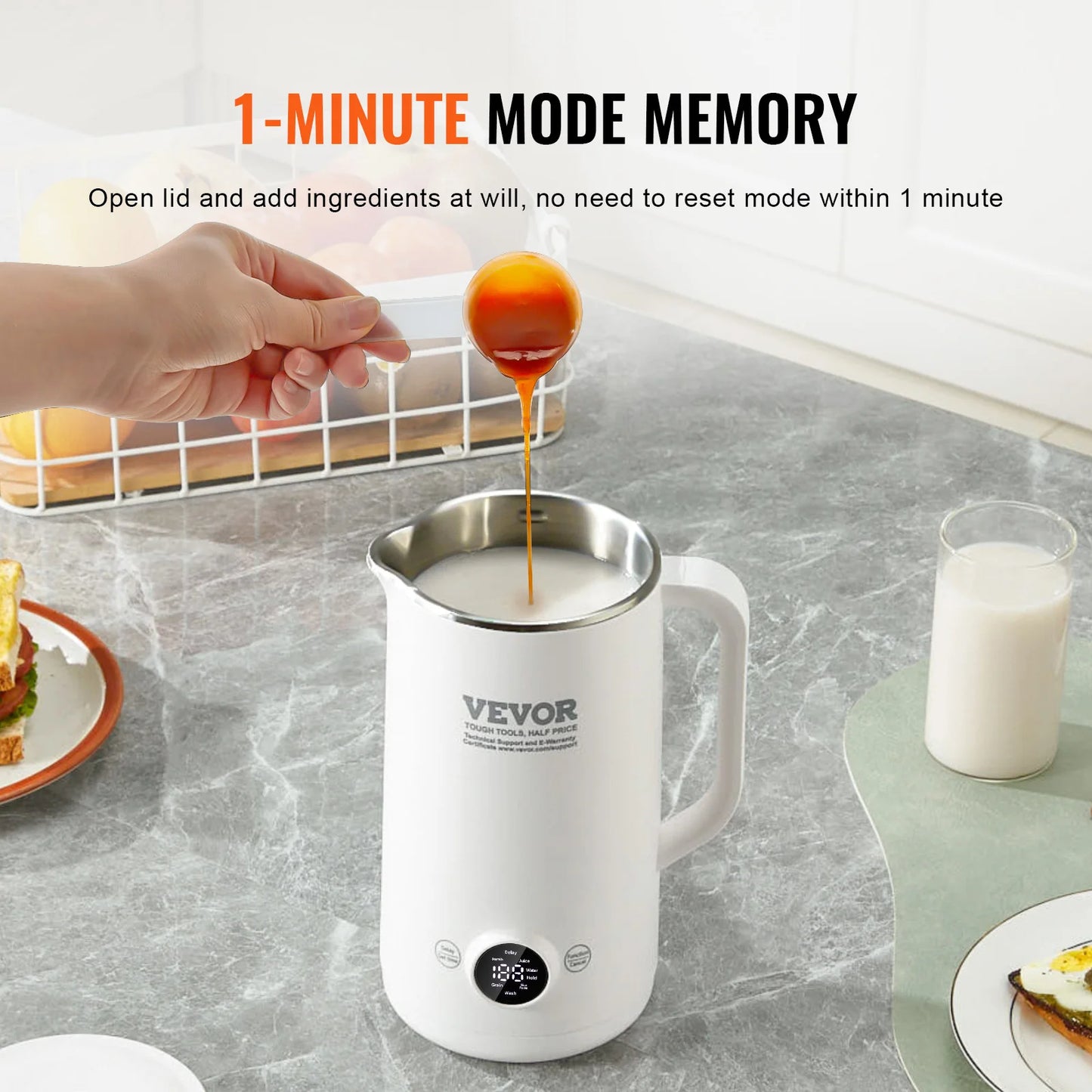 VEVOR Nut Milk Maker 8-in-1 Soy Milk Maker with 8-Leaf Blades 600ML Automatic Pant Based Soy/Oat Milk Maker