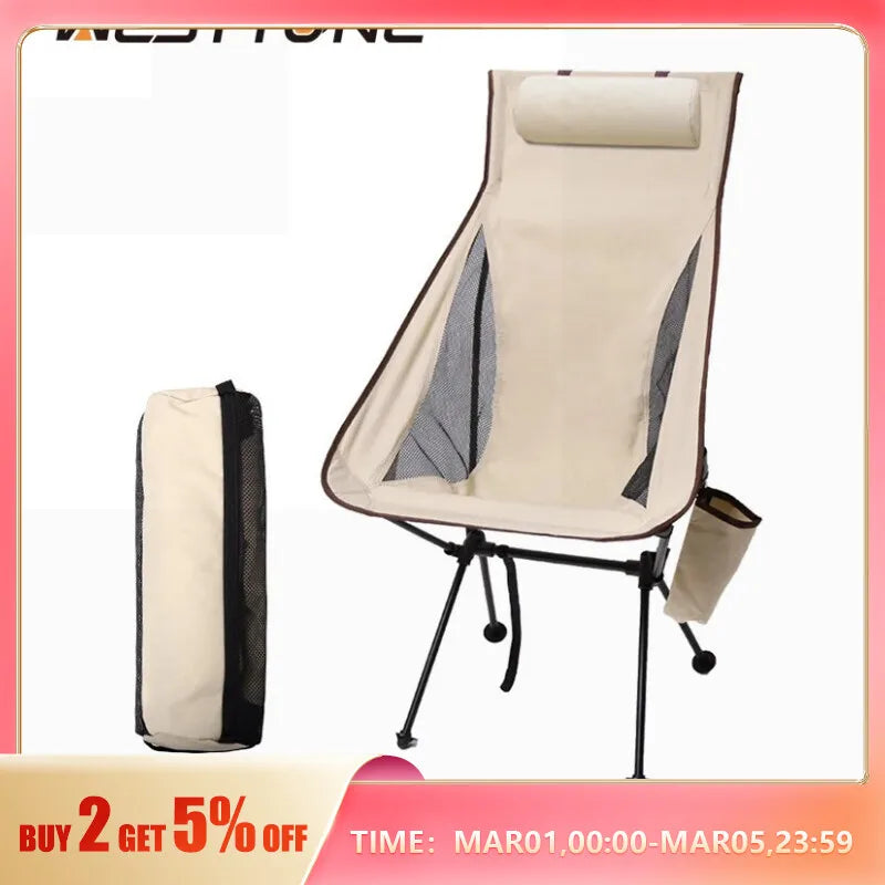 WESTTUNE chaise de Camping pliante Portable avec appui-tête chaises touristiques légères chaise de pêche en alliage d'aluminium mobilier d'extérieur