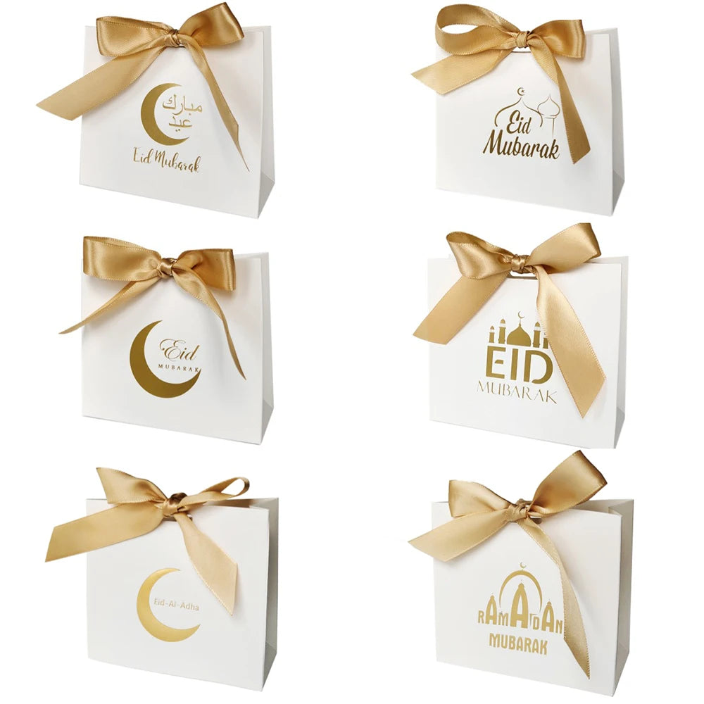 5Pcs Eid Mubarak Gift Box Eid Mubarak Candy Cookie Box Eid Party Gift Packaging Bags Ramadan Favors Eid Mubarak Decoration 2024