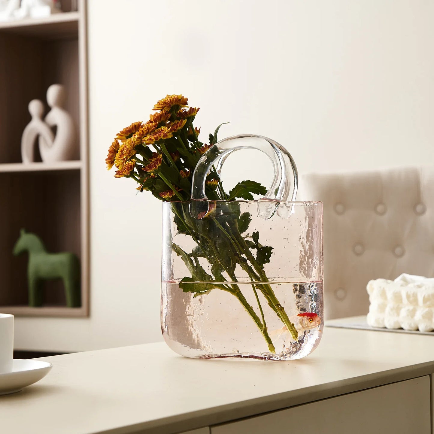 Vase hydroponique Transparent Portable, sac à main, décoration de maison, ornement artistique d'intérieur, décorations de bureau, pot de fleurs en verre